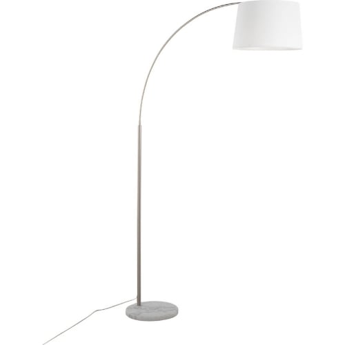 March Floor Lamp in White Marble, Nickel & White Linen Shade